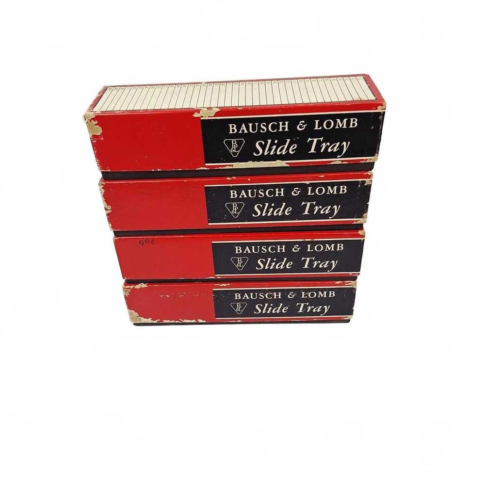 Vintage Bausch & Lomb Slide Tray Set of 4 Red Black Storage 40 Capacity 63-25-42